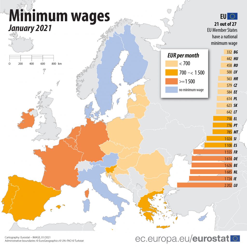 Eurostat minimum wage map