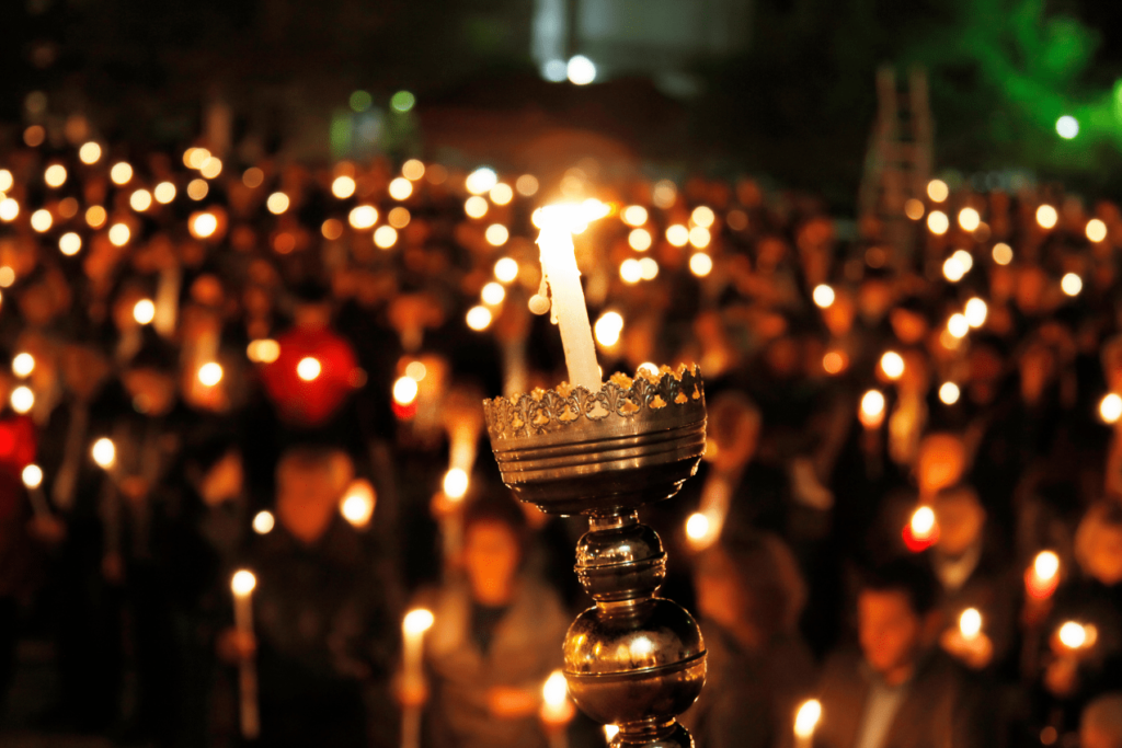 Holy Light Candle during Easter Orthodox church service