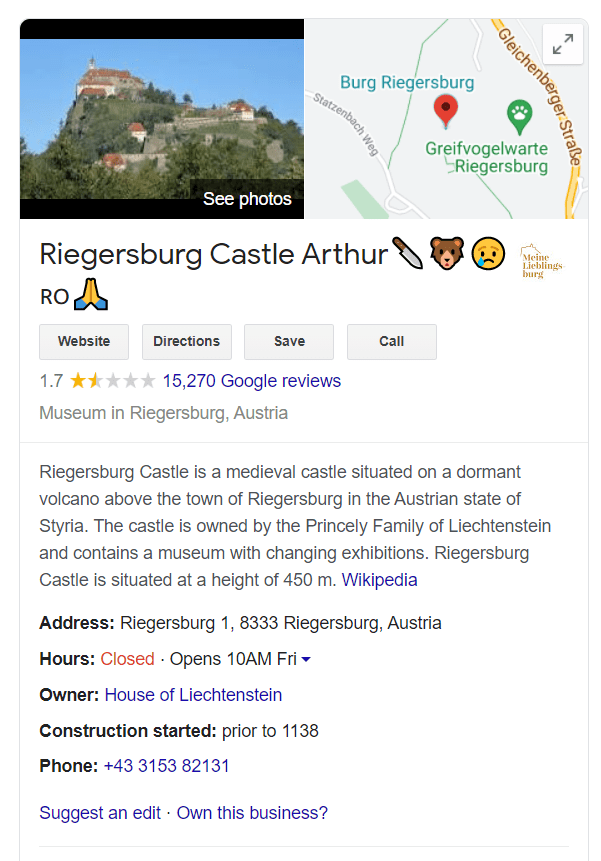 Riegesburg a fost declasificat în ratingul Google după împușcarea de către prințul care este proprietarul castelului a ursului Arthur, cel mai mare urs din UE