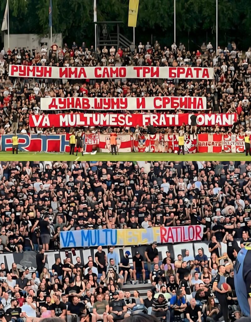 Serbian fans thanking Romanians for the Kosovo Je Srbija chants