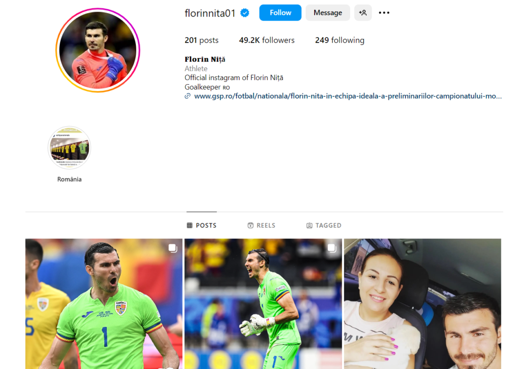 EURO 2024: Romania’s GK Florin Nita Has Highest Percentage Increase in Instagram Followers among All Footballers