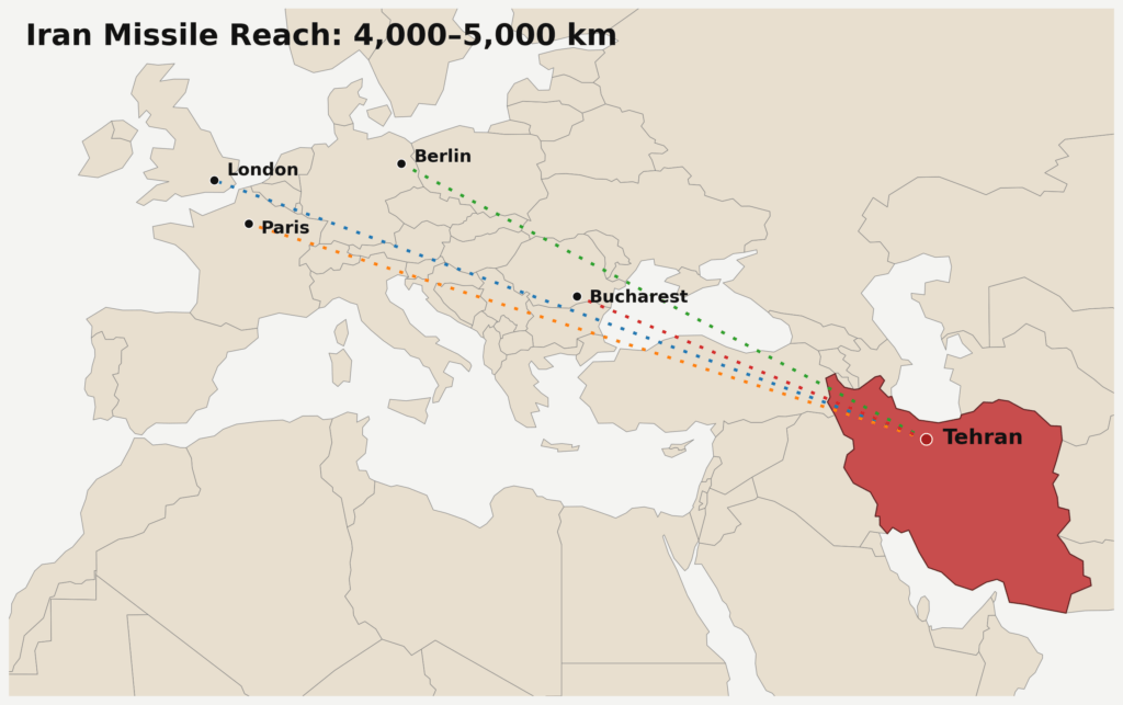 Iran missile range striking distance